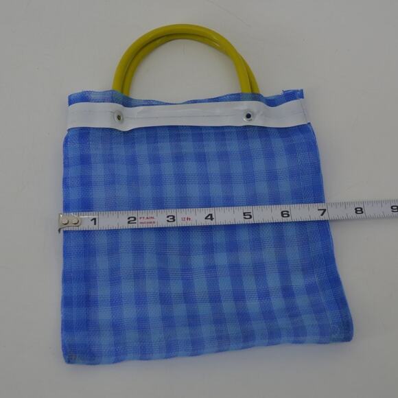 Mexican Mercado Mini Mesh Bag 7" Striped Unique Recyclable Blue - Picture 2 of 10